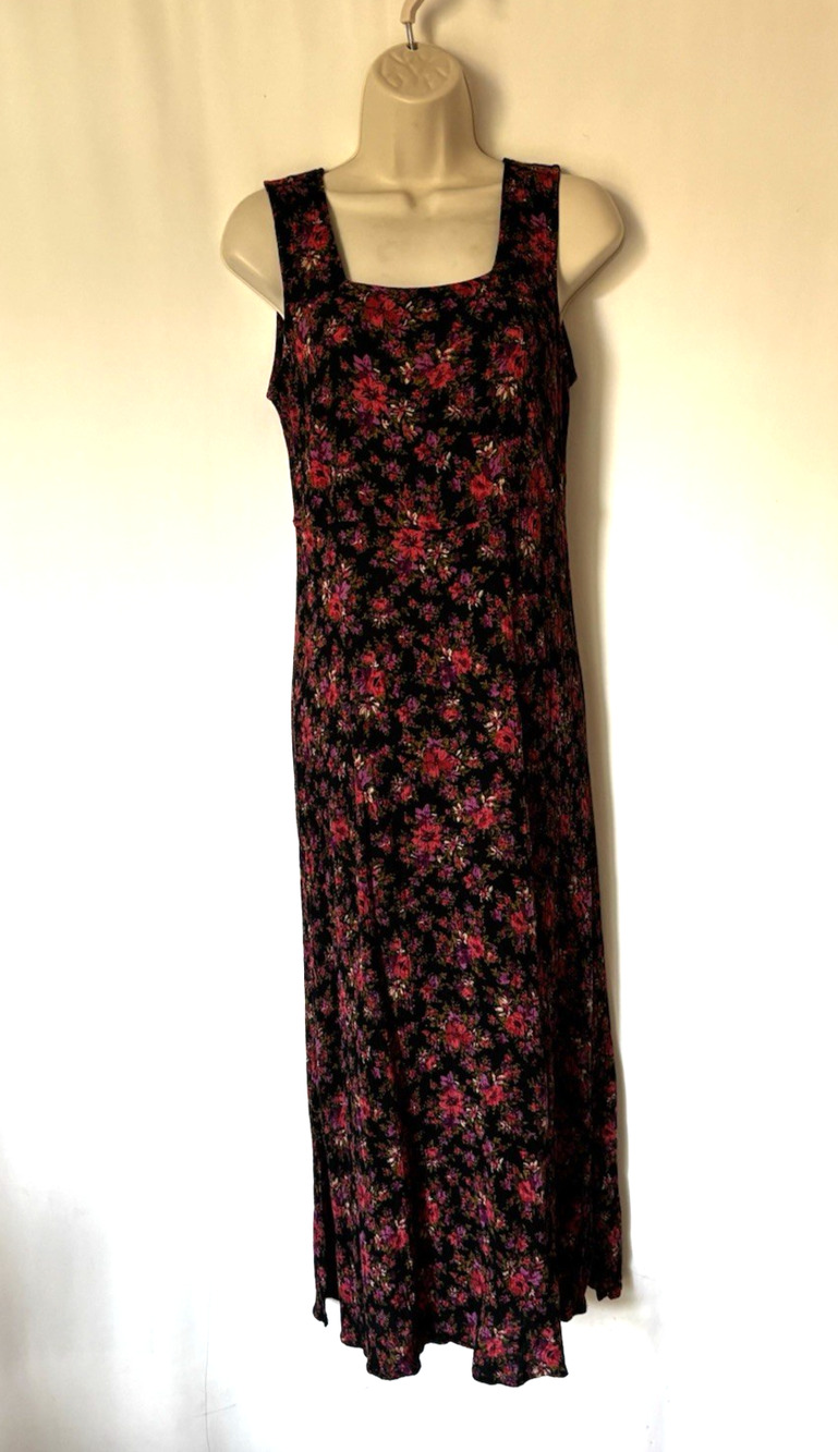 Vtg Rabbit Designs Dress 6 Maxi Bodycon Floral Sleeveless Stretch